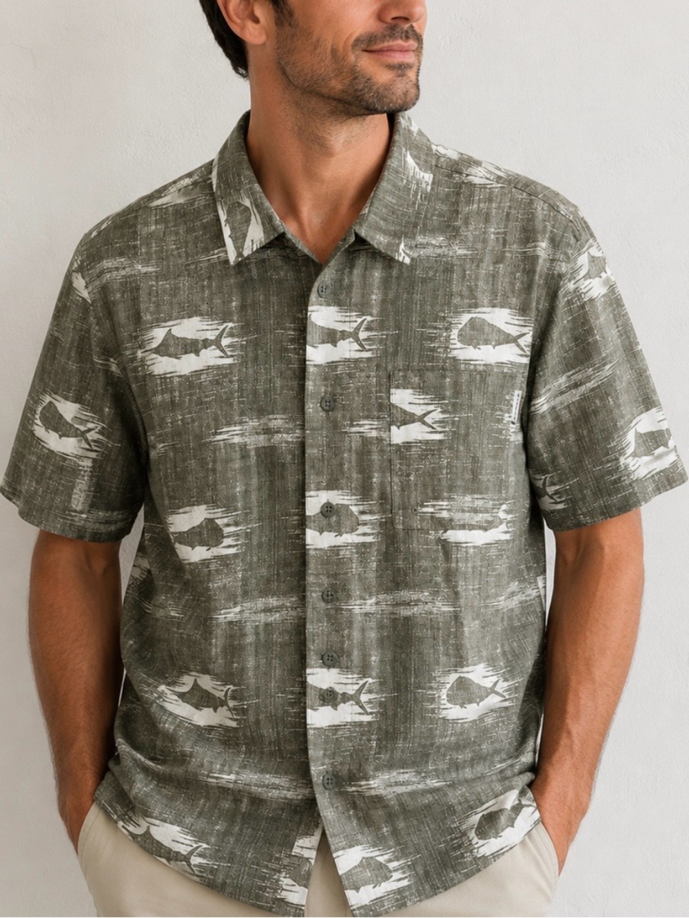 Columbia Trollers Best Green Marlin Short Sleeve Shirt S